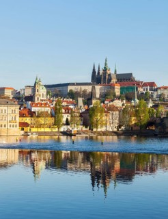 View of Charles bridge over Vltava river and Gradchany