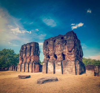 Vintage retro hipster style travel image of ancient Royal Palace ruins
