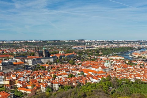 Aerial view of Hradchany part of Prague: the Saint Vitus