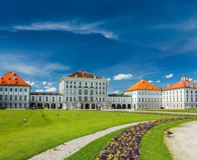 Goose in garden in front of the Nymphenburg Palace. Munich
