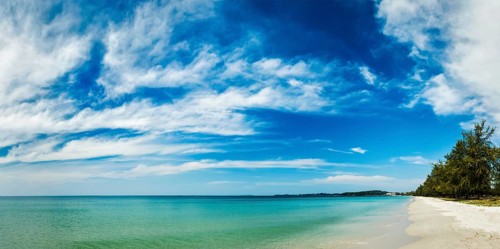 Panorama of Sihanoukville beach with beautiful sky cloudscape