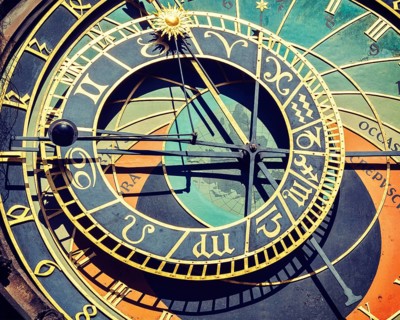 Vintage retro effect filtered hipster style travel image of astronomical clock on Town Hall. Prague