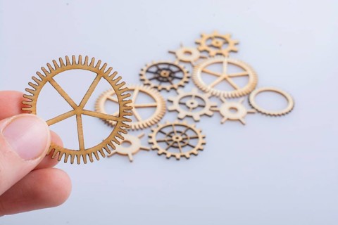 Hand holding gear wheels as the concept of mechanism