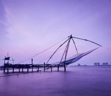 Kochi chinese fishnets on sunset. Fort Kochin
