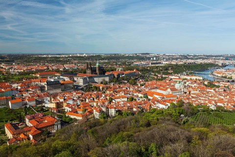 Aerial view of Hradchany part of Prague: the Saint Vitus