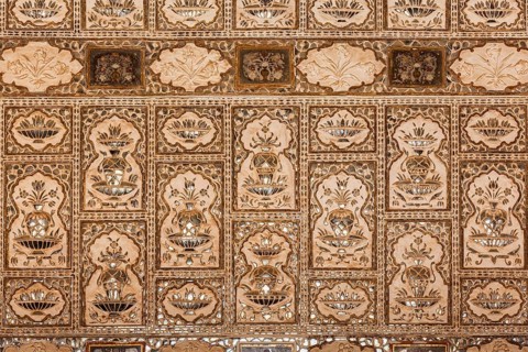 Hall of Mirrors wall in Amber fort palace. Rajasthan