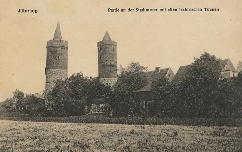 City wall with historical towers in Jueterbog