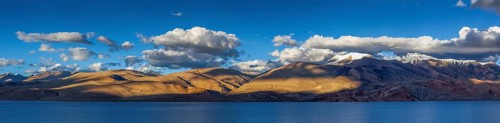 Panorama of Himalayan lake Tso Moriri in Himalayas on sunset