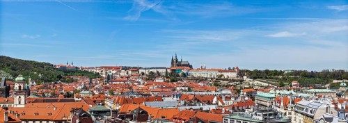 Panorama of Stare Mesto Old City and and St. Vitus Cathedral from Town Hall. Prague