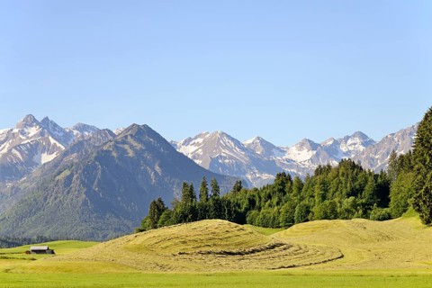 View of the mountain panorama of the Allgaeu Alps