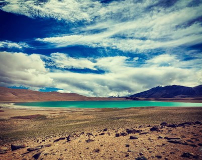 Vintage retro effect filtered hipster style travel image of Himalayan lake Kyagar Tso