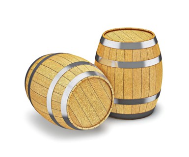Wooden oak brandy wine beer barrels isolated on white background