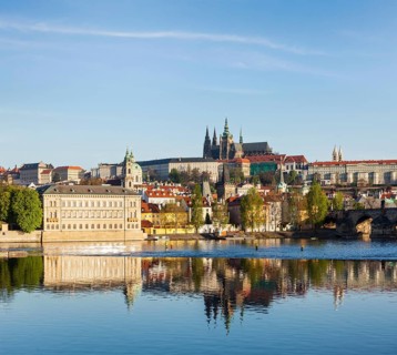 View of Mala Strana and Prague castle over Vltava river. Prague