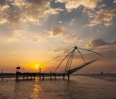 Kochi chinese fishnets on sunset. Fort Kochin