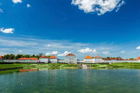 Artificial pool in front of the Nymphenburg Palace. Munich