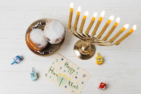 Top view happy hanukkah candleholder. Resolution and high quality beautiful photo