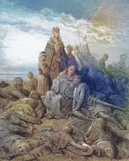 The badly wounded knight confessing next to a priest