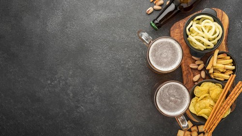 Flat lay frame with beer snacks