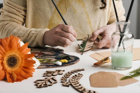 Wooden art pieces painting process. Resolution and high quality beautiful photo