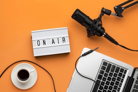 Morning tech on air radio stream and coffee