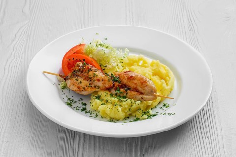 Plate with chicken shashlik