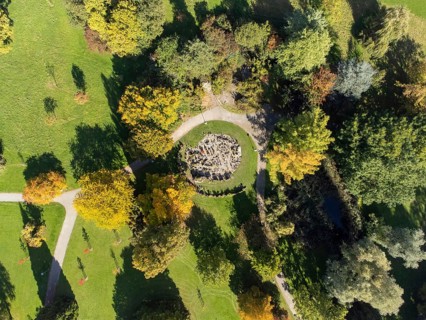 Aerial view of Mettnaupark with sculpture garden