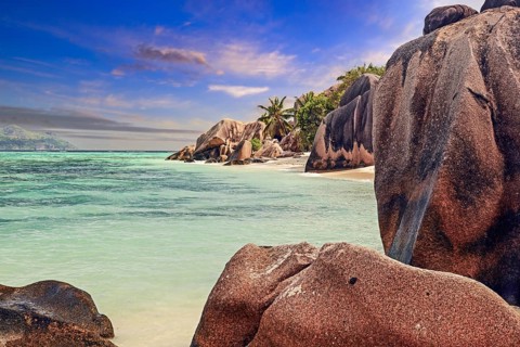 Beach and granite rocks at the dream beach Source d'Argent