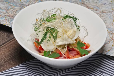 Summer fresh vegetable salad with eggs