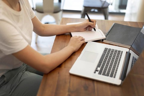 Woman working from home during pandemic. Resolution and high quality beautiful photo