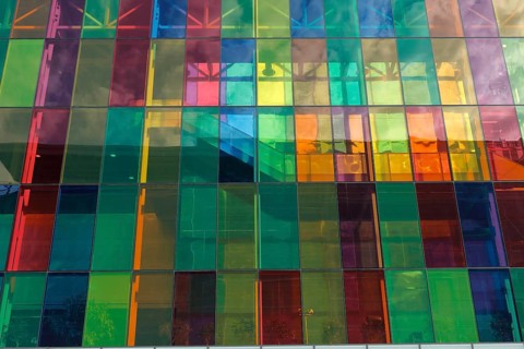 Colorful windows of the Palais des congres de Montreal