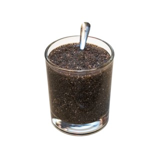 Chia seeds soaked in coconut water isolated on white
