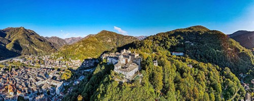 Aerial of the Unesco world heritage site Sacro Monte de Varallo
