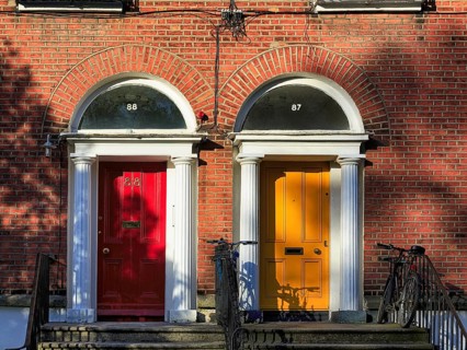 Typical terraced houses with colourful doors