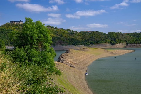 Edersee with Waldeck Castle at low water