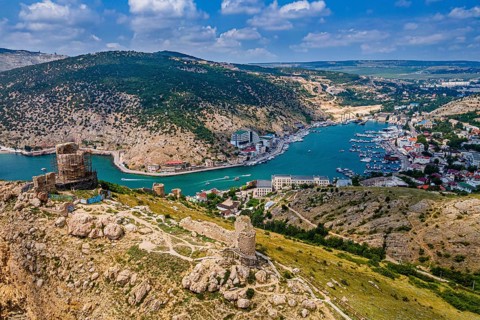 Aerial of the castle and bay of Balaklava