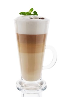 Cappuccino in tall glass isolated on white background