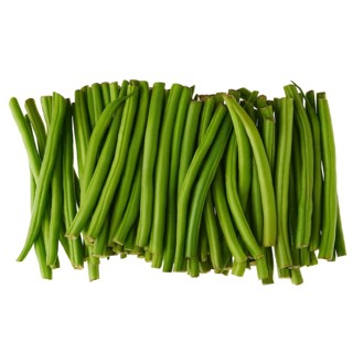 Top view of fresh green beans isolated on white background