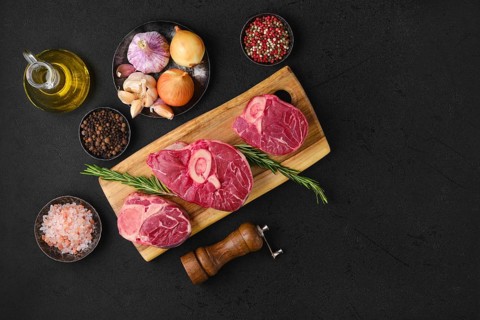 Overhead view of raw beef shank cross cut