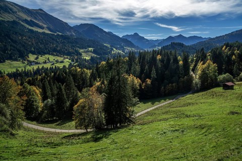 View from the alpine pasture behind the Enge into Kleinwalsertal
