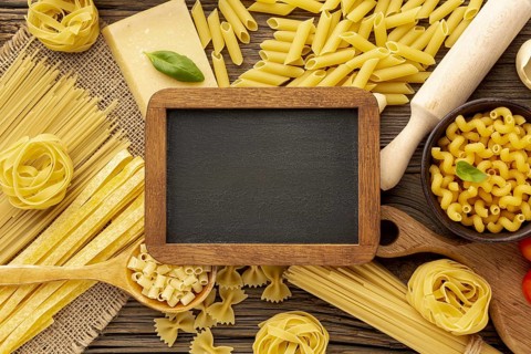 Uncooked pasta with blackboard mock up. Resolution and high quality beautiful photo