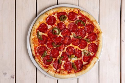 Pizza pepperoni with chili jalapeno pepper