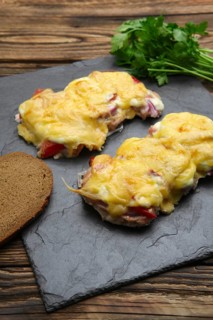 Baked in oven meat with mushrooms
