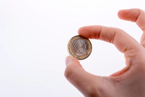 Turkish coin one Turkish Lira in hand
