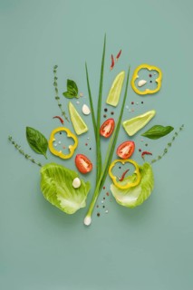 Top view of ingredients for vegetable salad