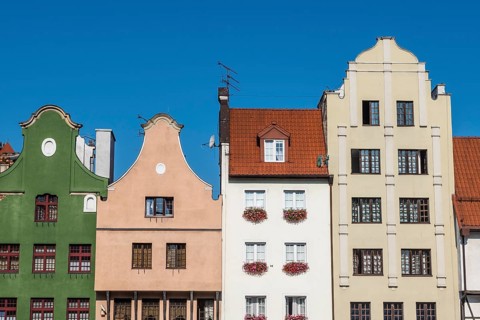 Hanseatic league houses on the Motlawa river