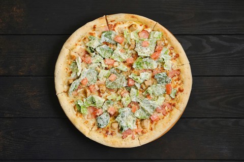 Pizza with fried chicken meat