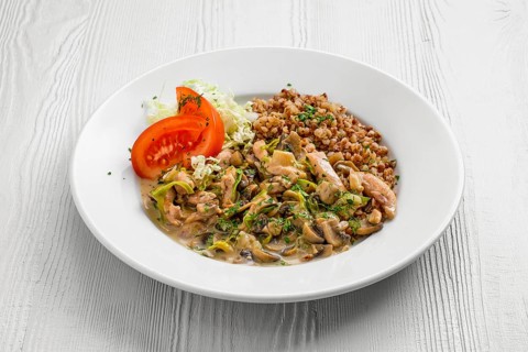 Plate with chicken goulash