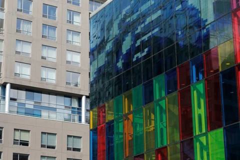 Colorful windows of the Palais des congres de Montreal