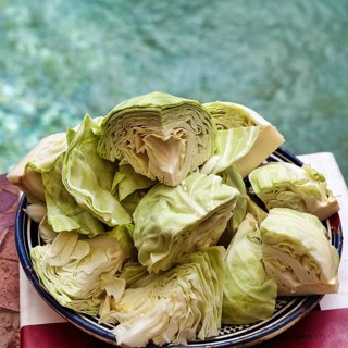 White cabbage in pieces on a plate
