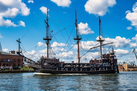Tourist pirate ship in the harbour of Gdansk. Poland